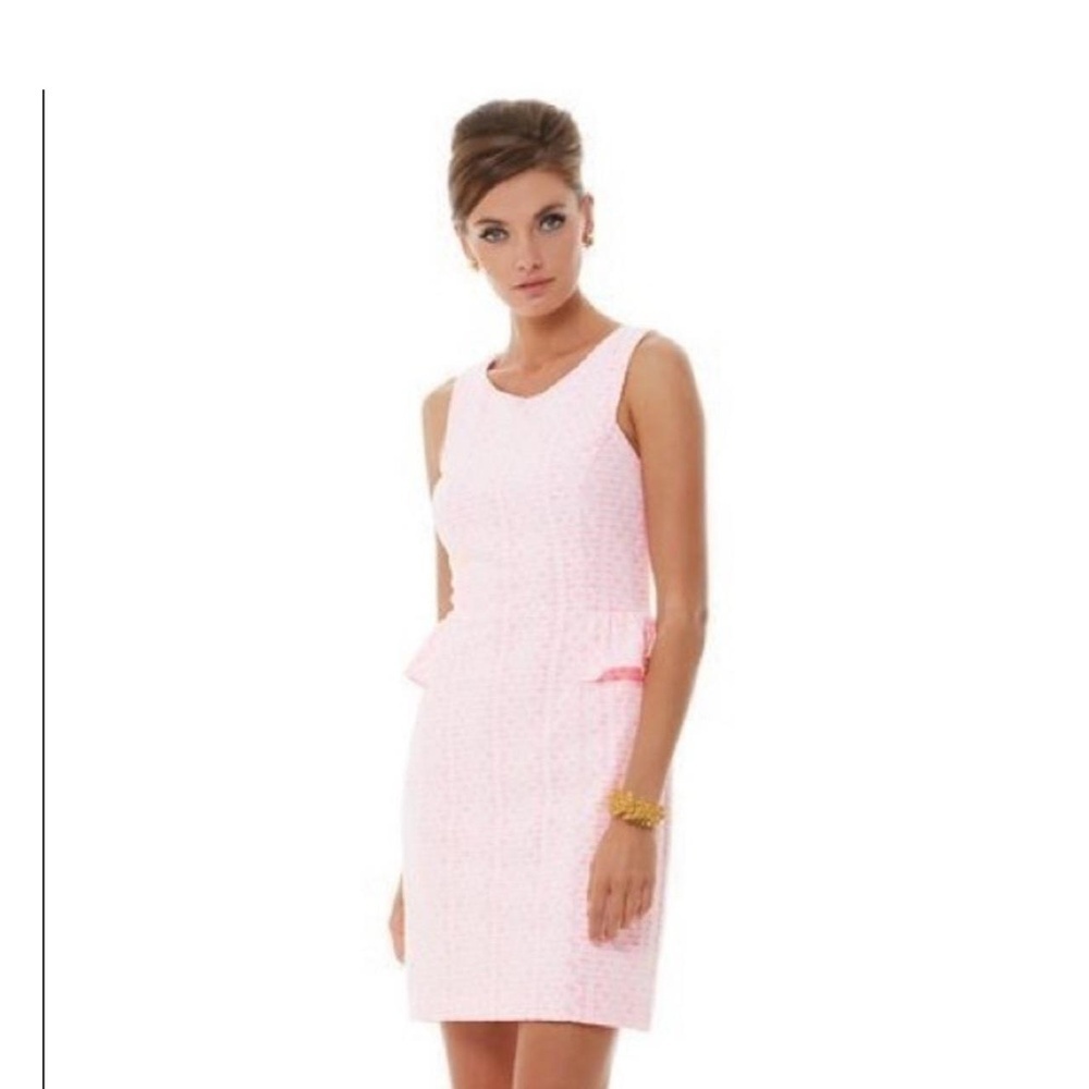 Lilly Pulitzer Pop Pink Abby Draper Peplum Lace Dress Resortwear Chic size M